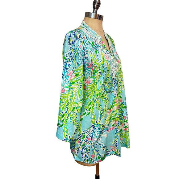 Lilly Pulitzer Blue Heaven Sarasota Beaded Tunic Top Small - Picture 2 of 5